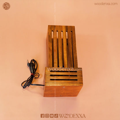 Handcrafted Wooden Square Lamp | Open Top Design Table Lamp by Woodenxa