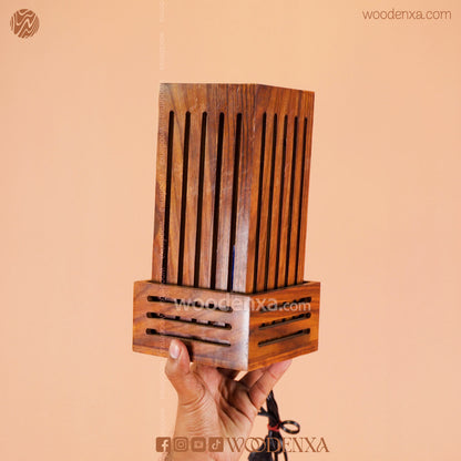 Handcrafted Wooden Square Lamp | Open Top Design Table Lamp by Woodenxa