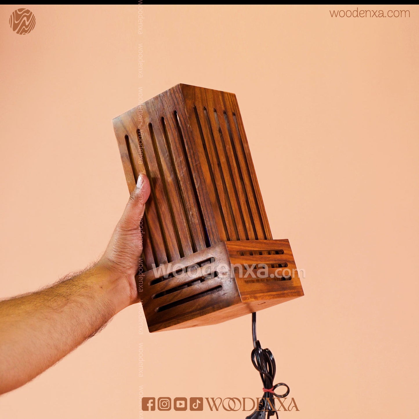 Handcrafted Wooden Square Lamp | Open Top Design Table Lamp by Woodenxa