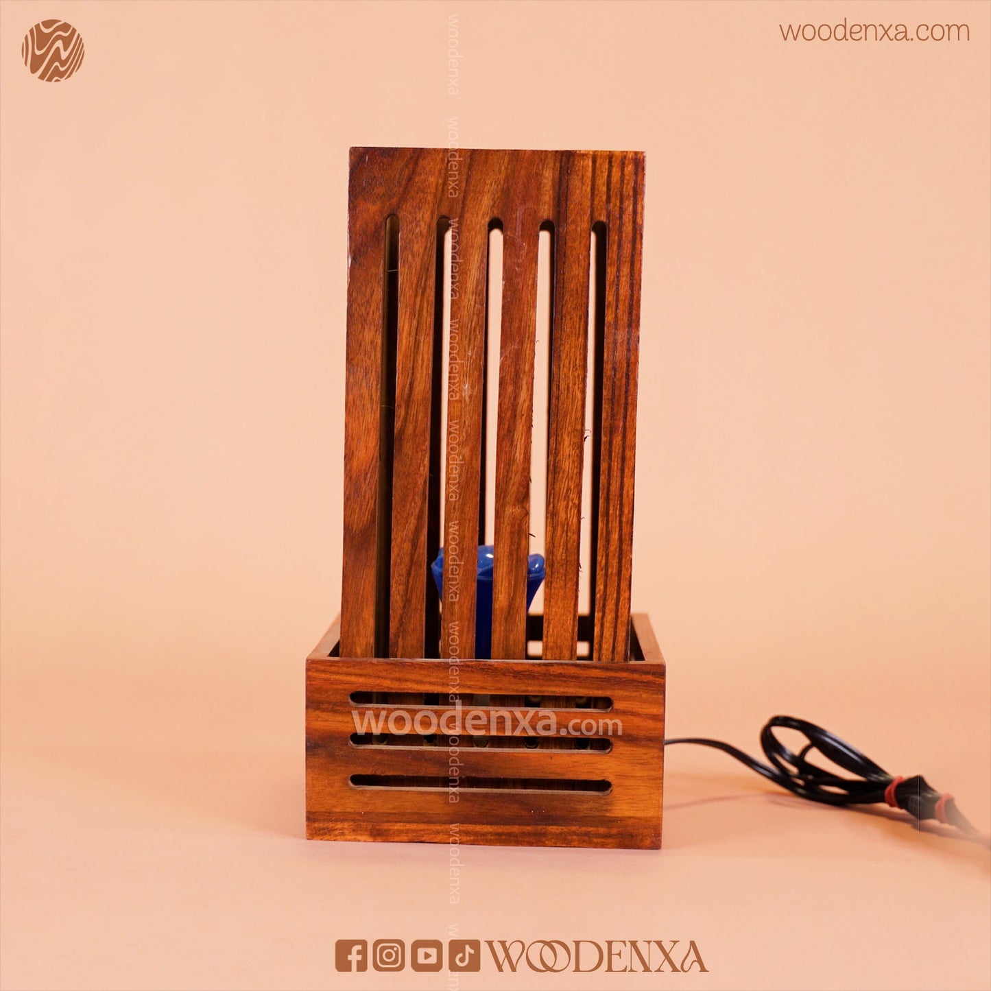 Handcrafted Wooden Square Lamp | Open Top Design Table Lamp by Woodenxa