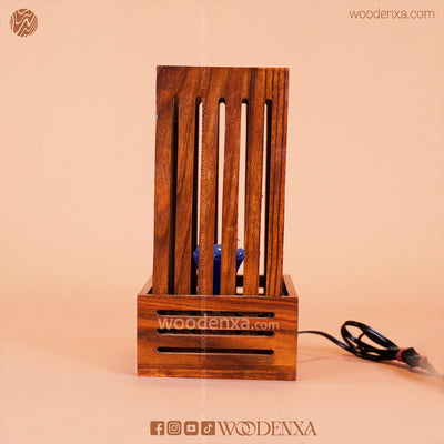 Handcrafted Wooden Square Lamp | Open Top Design Table Lamp by Woodenxa