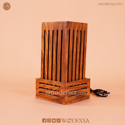 Handcrafted Wooden Square Lamp | Open Top Design Table Lamp by Woodenxa