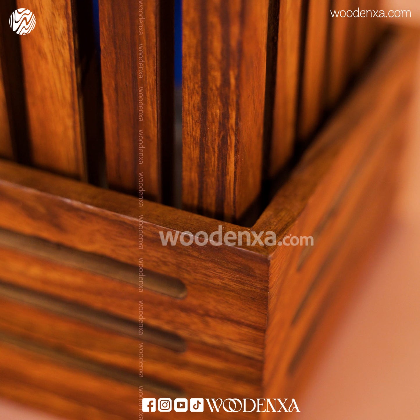 Handcrafted Wooden Square Lamp | Open Top Design Table Lamp by Woodenxa