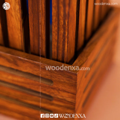 Handcrafted Wooden Square Lamp | Open Top Design Table Lamp by Woodenxa