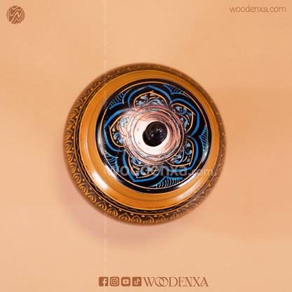 Handmade Wooden Candy Jar 5" – Black with Blue & Golden Naqshi Art | Woodenxa