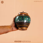 Handmade Wooden Candy Jar 6" – Black with Green & Golden Naqshi Art | Woodenxa