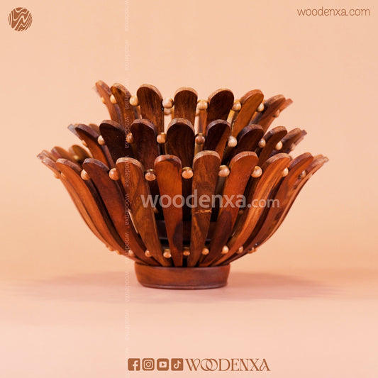 Handmade Wooden Fruit & Multipurpose Basket Set – 3 Pcs | Carved Design by Woodenxa