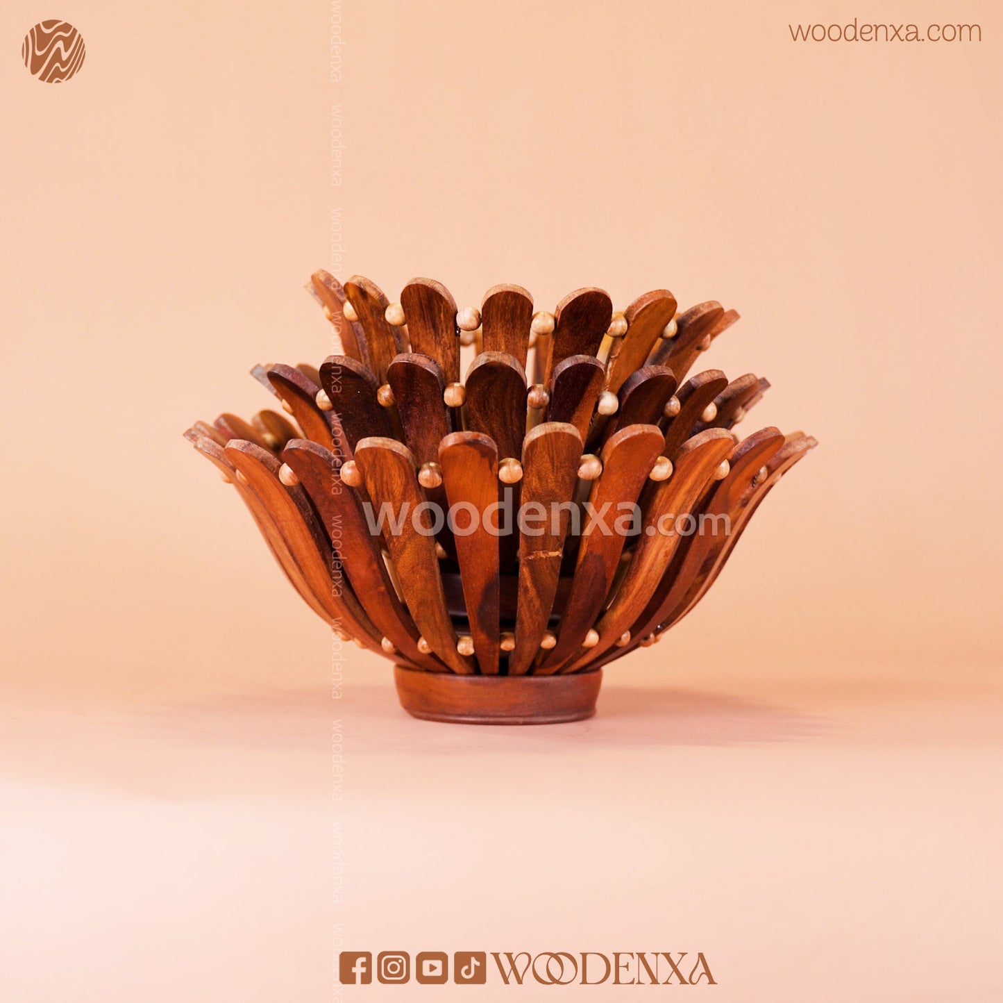 Handmade Wooden Fruit & Multipurpose Basket Set – 3 Pcs | Carved Design by Woodenxa