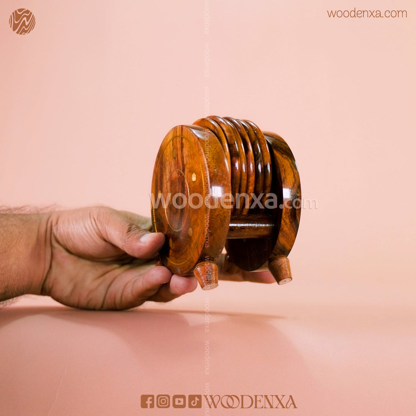 Handmade Wooden Tea Mates Set Stand with Brass Work | Woodenxa