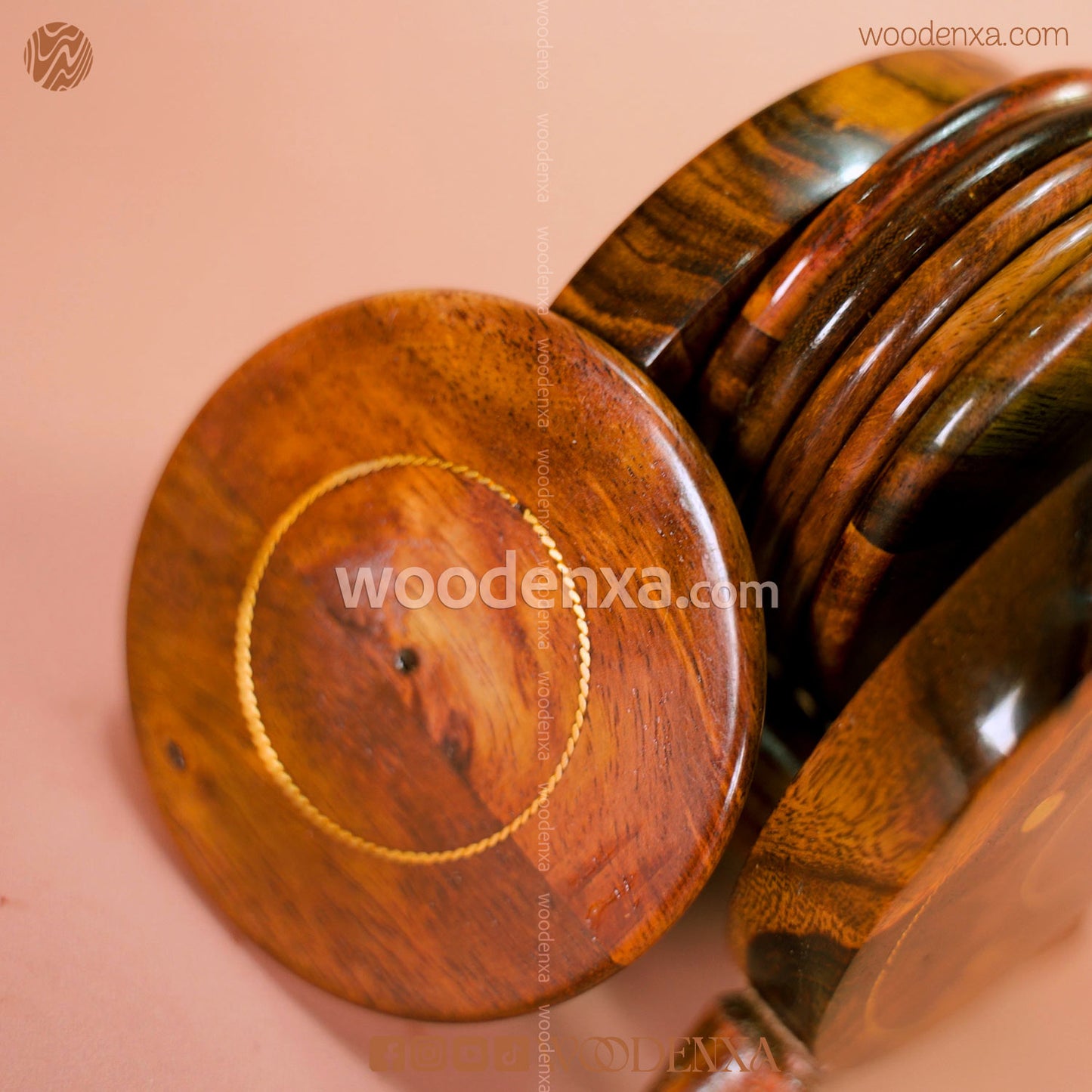 Handmade Wooden Tea Mates Set Stand with Brass Work | Woodenxa