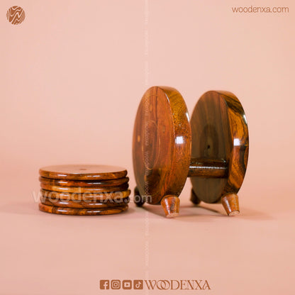 Handmade Wooden Tea Mates Set Stand with Brass Work | Woodenxa