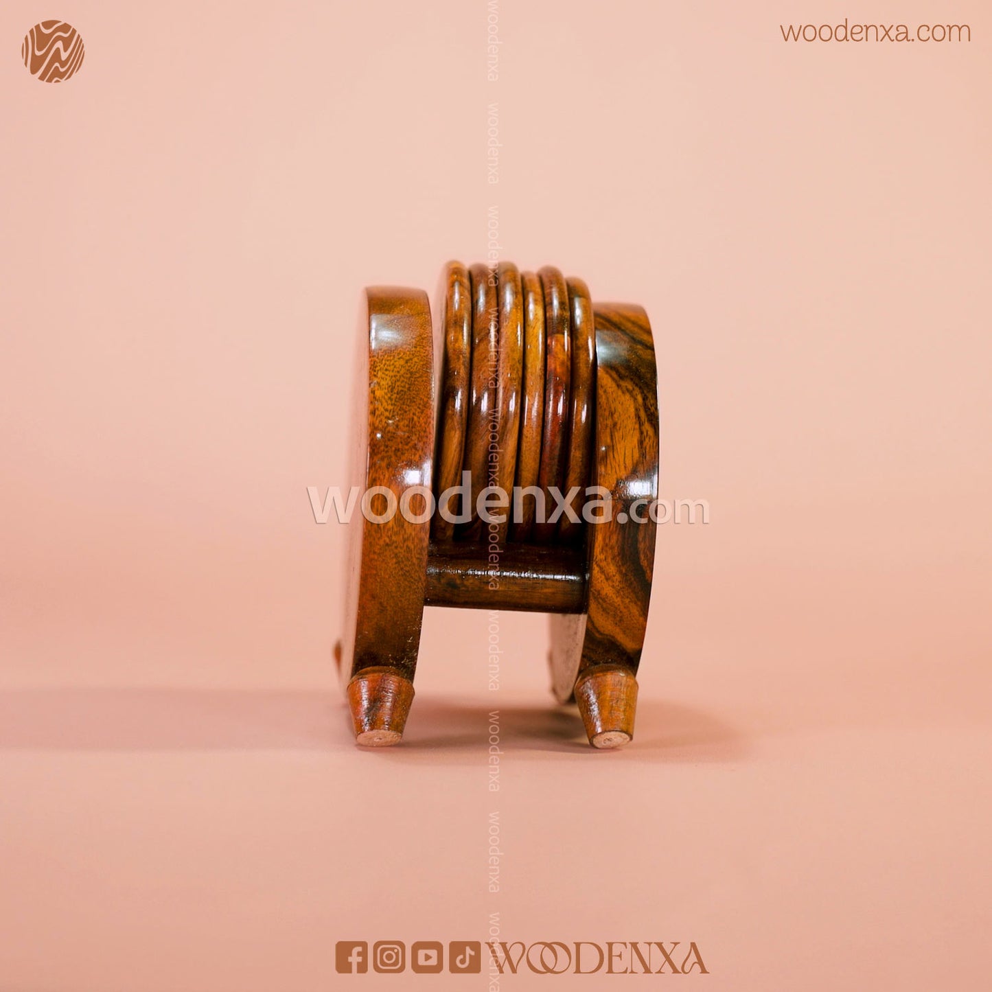 Handmade Wooden Tea Mates Set Stand with Brass Work | Woodenxa