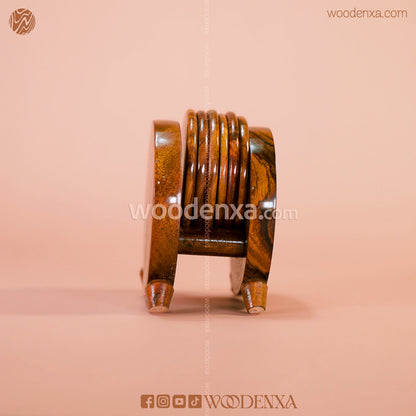Handmade Wooden Tea Mates Set Stand with Brass Work | Woodenxa