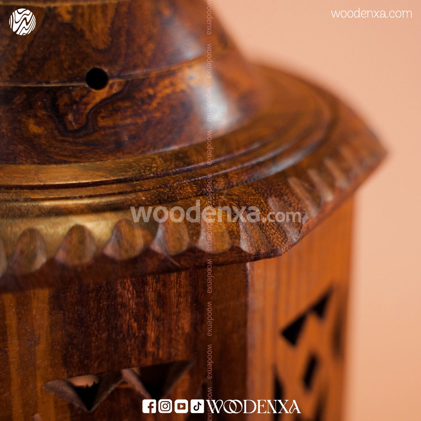 Large Rustic Rounded Wooden Lamp with LED Bulb | Bedside Table Light by Woodenxa