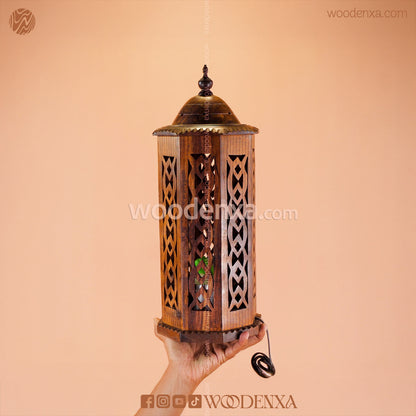 Large Rustic Rounded Wooden Lamp with LED Bulb | Bedside Table Light by Woodenxa