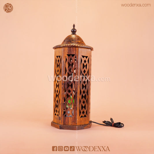 Large Rustic Rounded Wooden Lamp with LED Bulb | Bedside Table Light by Woodenxa