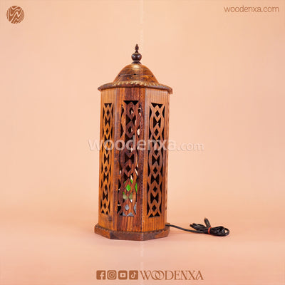 Large Rustic Rounded Wooden Lamp with LED Bulb | Bedside Table Light by Woodenxa