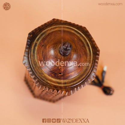 Large Rustic Rounded Wooden Lamp with LED Bulb | Bedside Table Light by Woodenxa