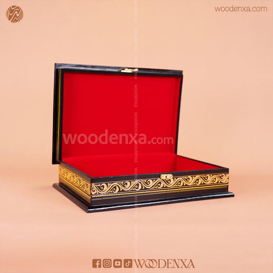 MDF Quran & Jewelry Box – Black with Golden Naqshi Art | Woodenxa