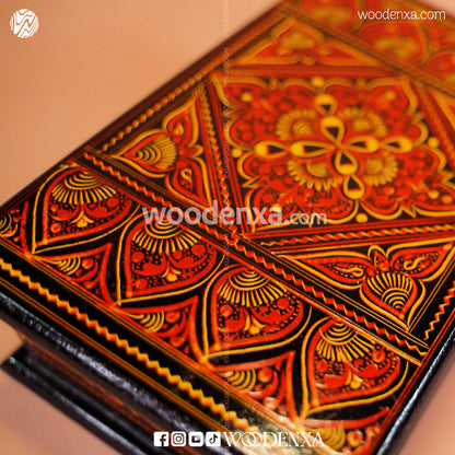 MDF Wooden Jewellery Box with Red Naqshi Art | Handmade by Woodenxa