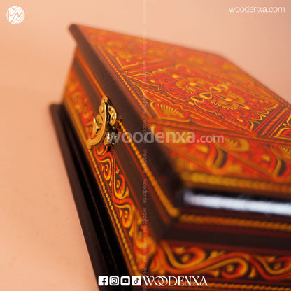 MDF Wooden Jewellery Box with Red Naqshi Art | Handmade by Woodenxa