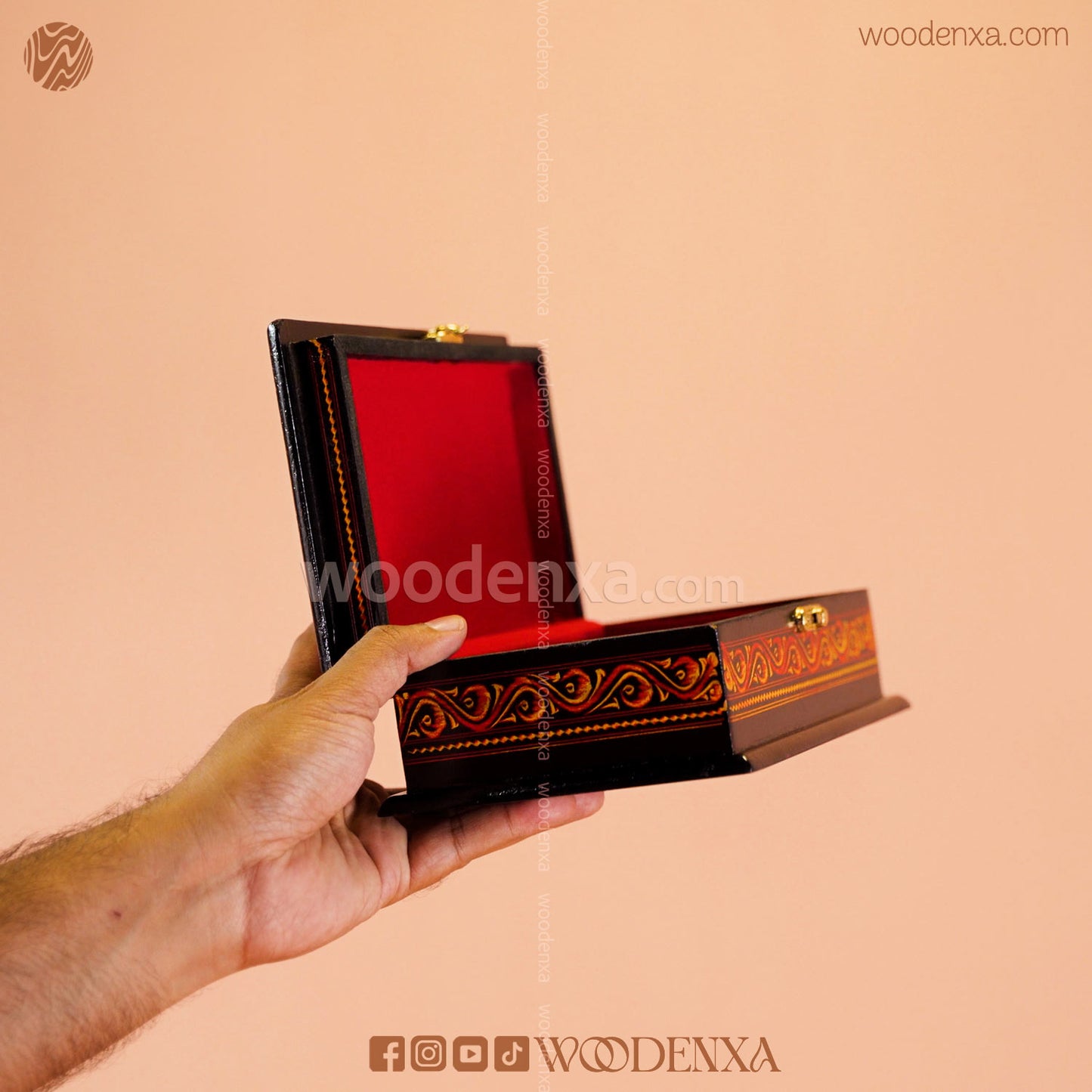 MDF Wooden Jewellery Box with Red Naqshi Art | Handmade by Woodenxa