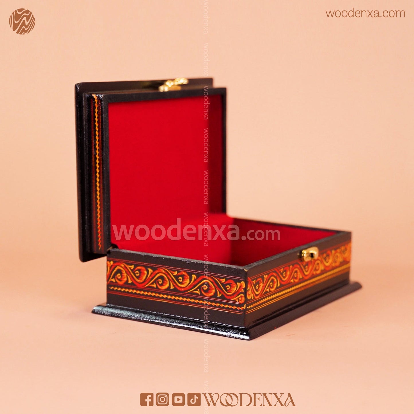 MDF Wooden Jewellery Box with Red Naqshi Art | Handmade by Woodenxa