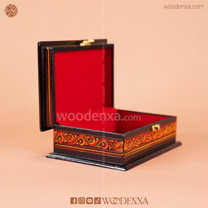 MDF Wooden Jewellery Box with Red Naqshi Art | Handmade by Woodenxa