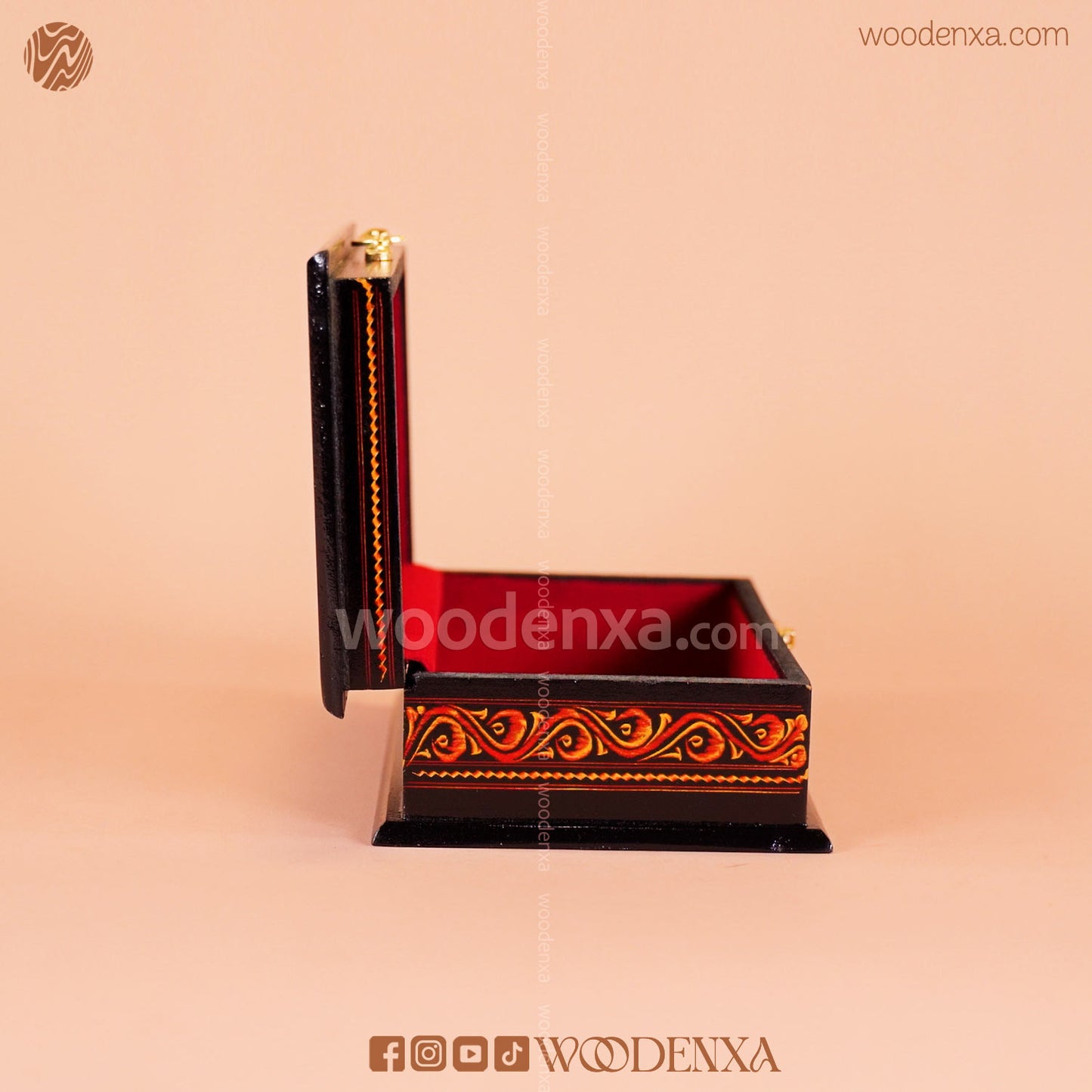 MDF Wooden Jewellery Box with Red Naqshi Art | Handmade by Woodenxa