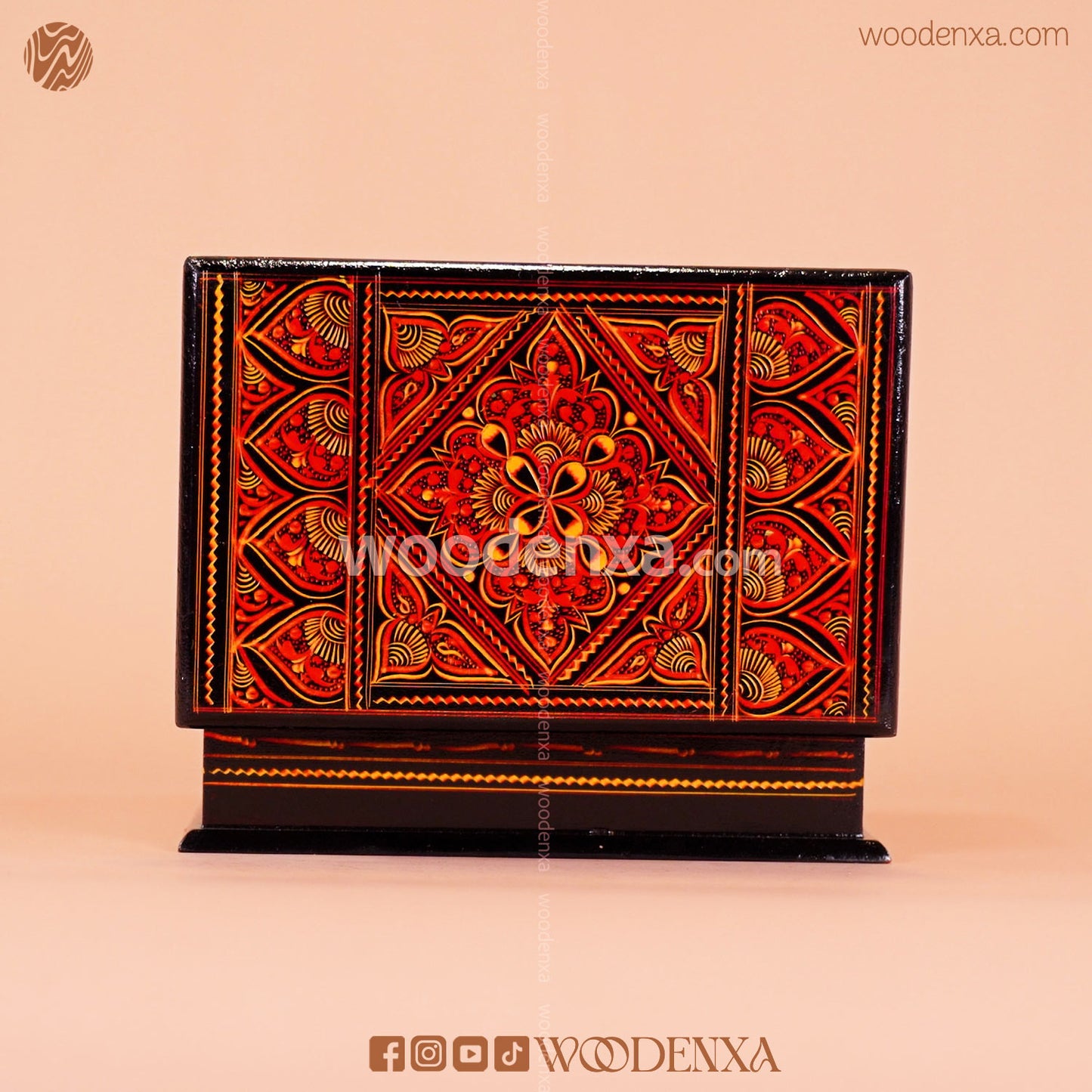 MDF Wooden Jewellery Box with Red Naqshi Art | Handmade by Woodenxa