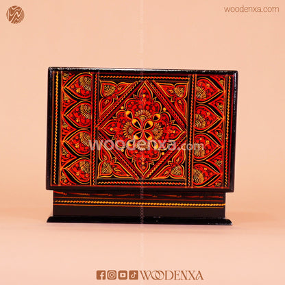 MDF Wooden Jewellery Box with Red Naqshi Art | Handmade by Woodenxa