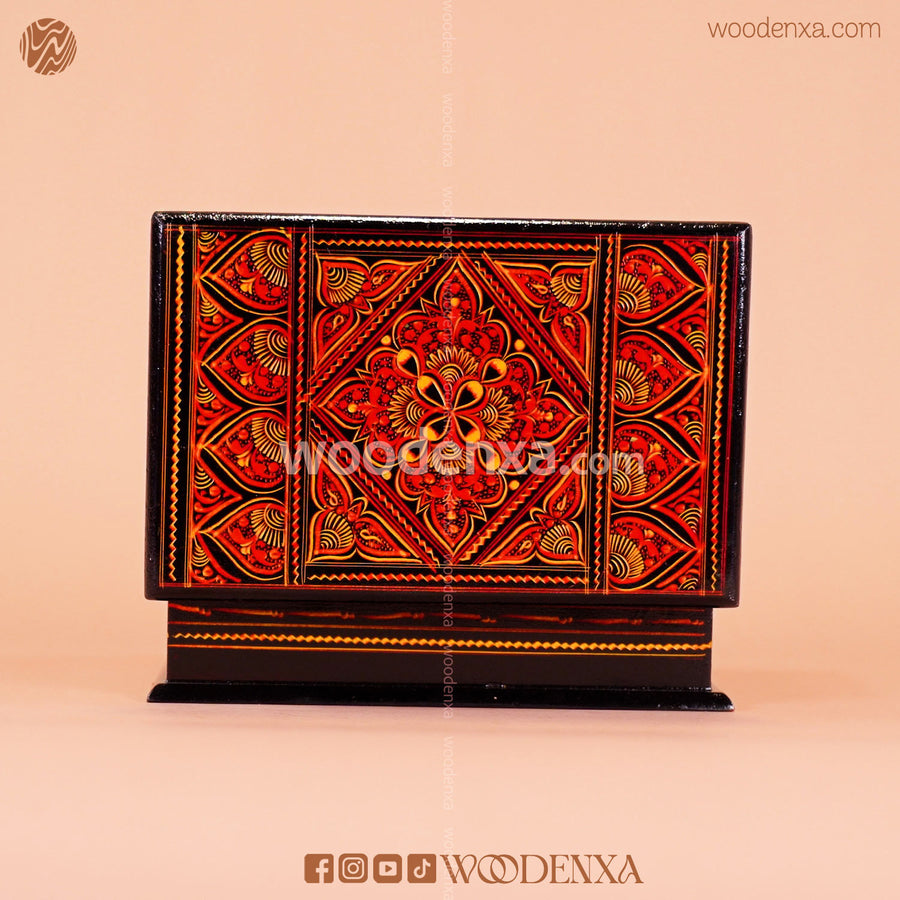 MDF Wooden Jewellery Box with Red Naqshi Art | Handmade by Woodenxa