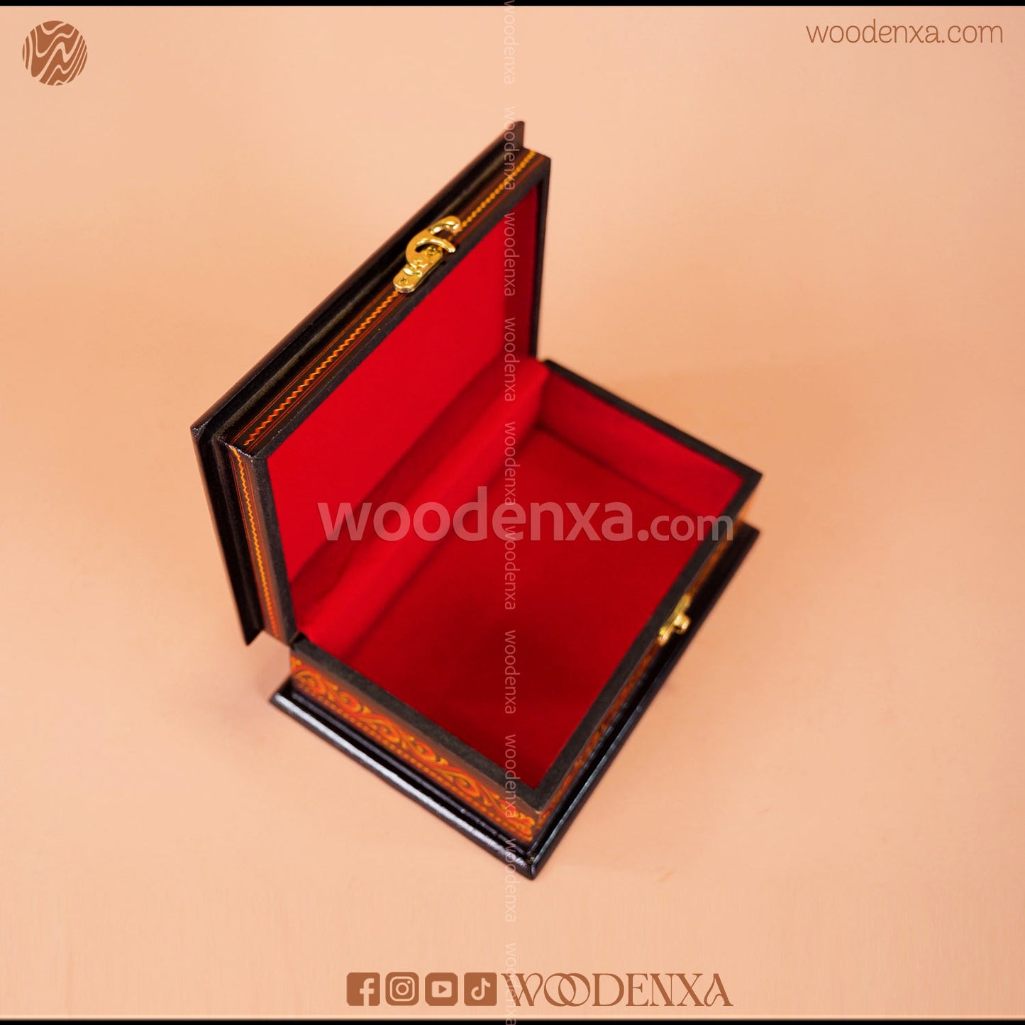 MDF Wooden Jewellery Box with Red Naqshi Art | Handmade by Woodenxa