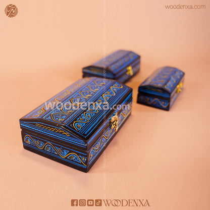MDF Wooden Jewellery Box Set of 3 – Handcrafted with Blue Naqshi Art | Woodenxa