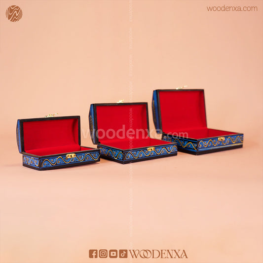 MDF Wooden Jewellery Box Set of 3 – Handcrafted with Blue Naqshi Art | Woodenxa