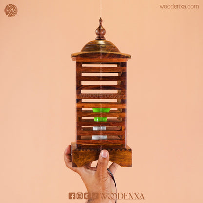 Premium Square Wooden Table Lamp – Stripped Handcrafted Vintage Style