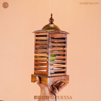 Premium Square Wooden Table Lamp – Stripped Handcrafted Vintage Style