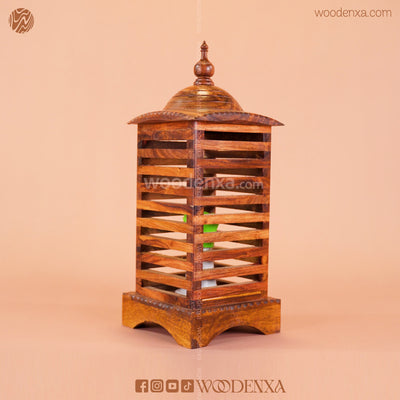 Premium Square Wooden Table Lamp – Stripped Handcrafted Vintage Style