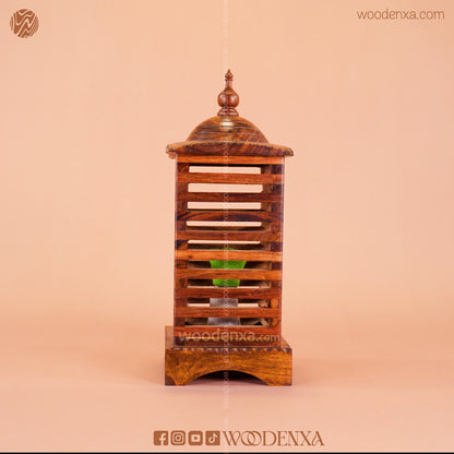 Premium Square Wooden Table Lamp – Stripped Handcrafted Vintage Style