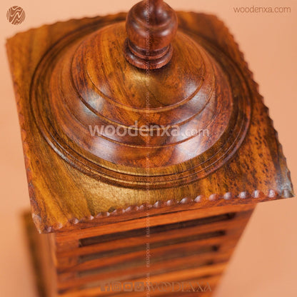 Premium Square Wooden Table Lamp – Stripped Handcrafted Vintage Style