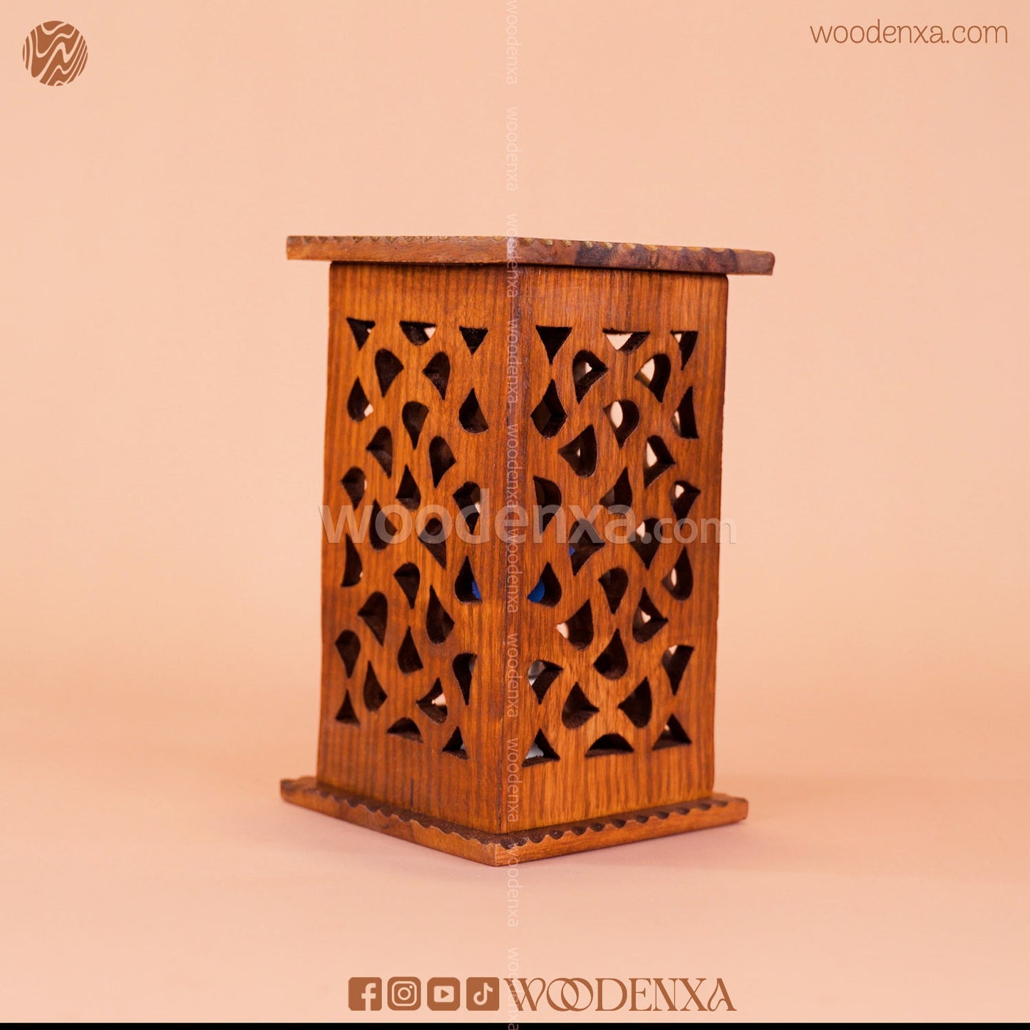 Premium Square Wooden Table Lamp with Handcrafted Carving | Woodenxa
