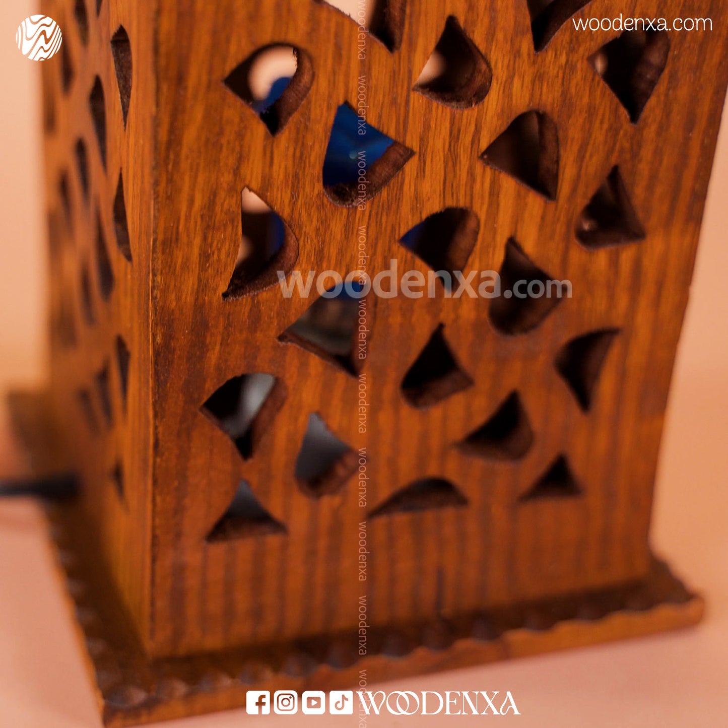 Premium Square Wooden Table Lamp with Handcrafted Carving | Woodenxa