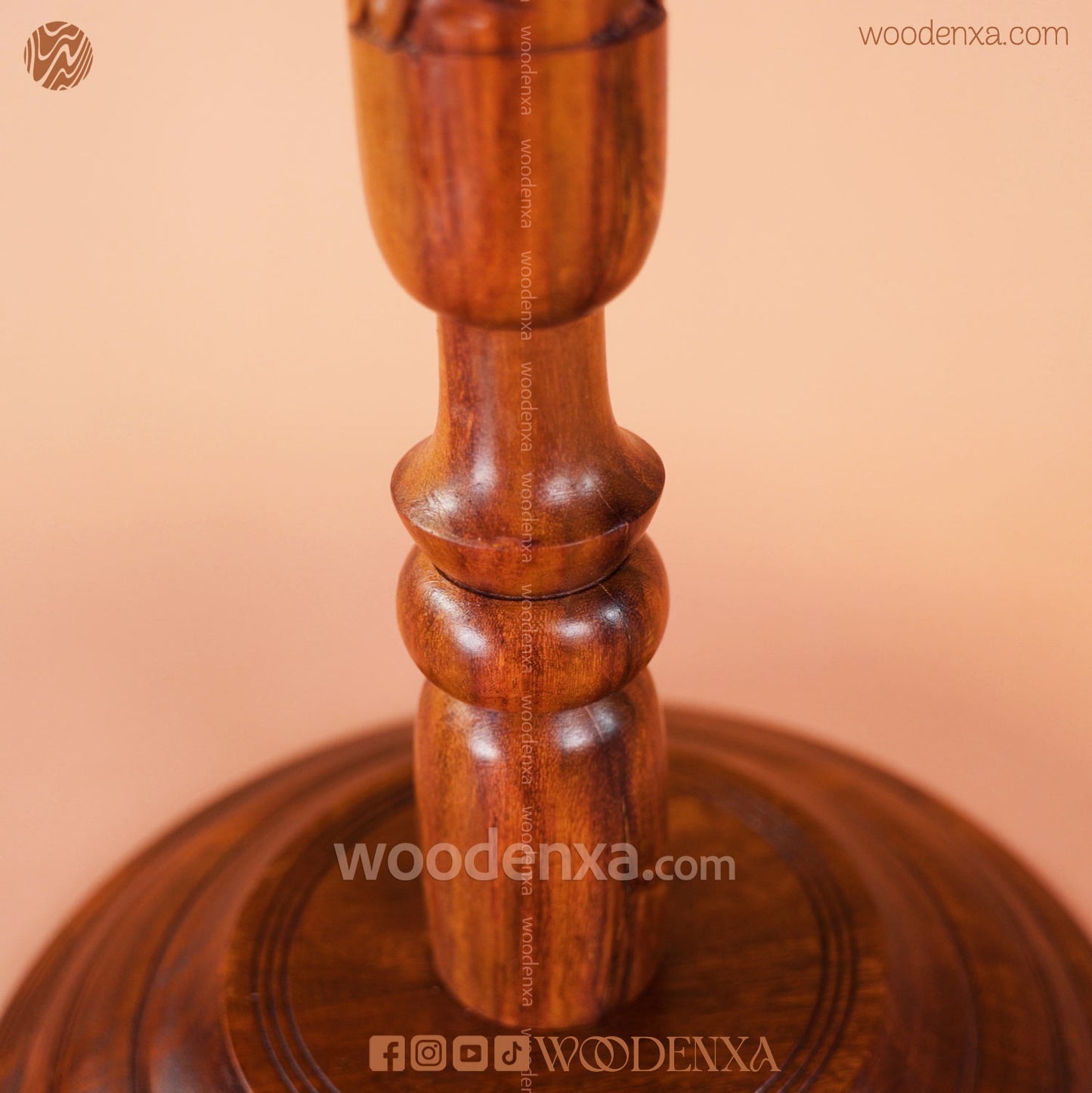 Round Wooden Coffee Table 18 Inch | Hand-Carved Sheesham Wood by Woodenxa