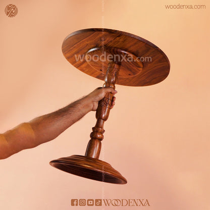 Round Wooden Coffee Table 18 Inch | Hand-Carved Sheesham Wood by Woodenxa