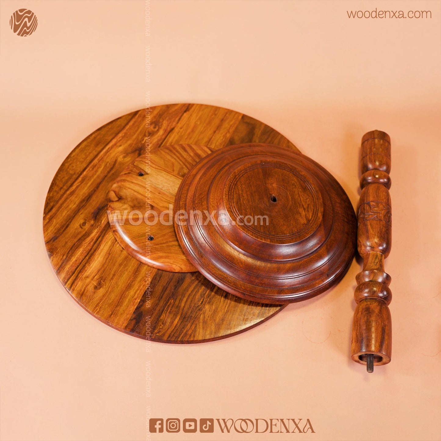 Round Wooden Coffee Table 18 Inch | Hand-Carved Sheesham Wood by Woodenxa