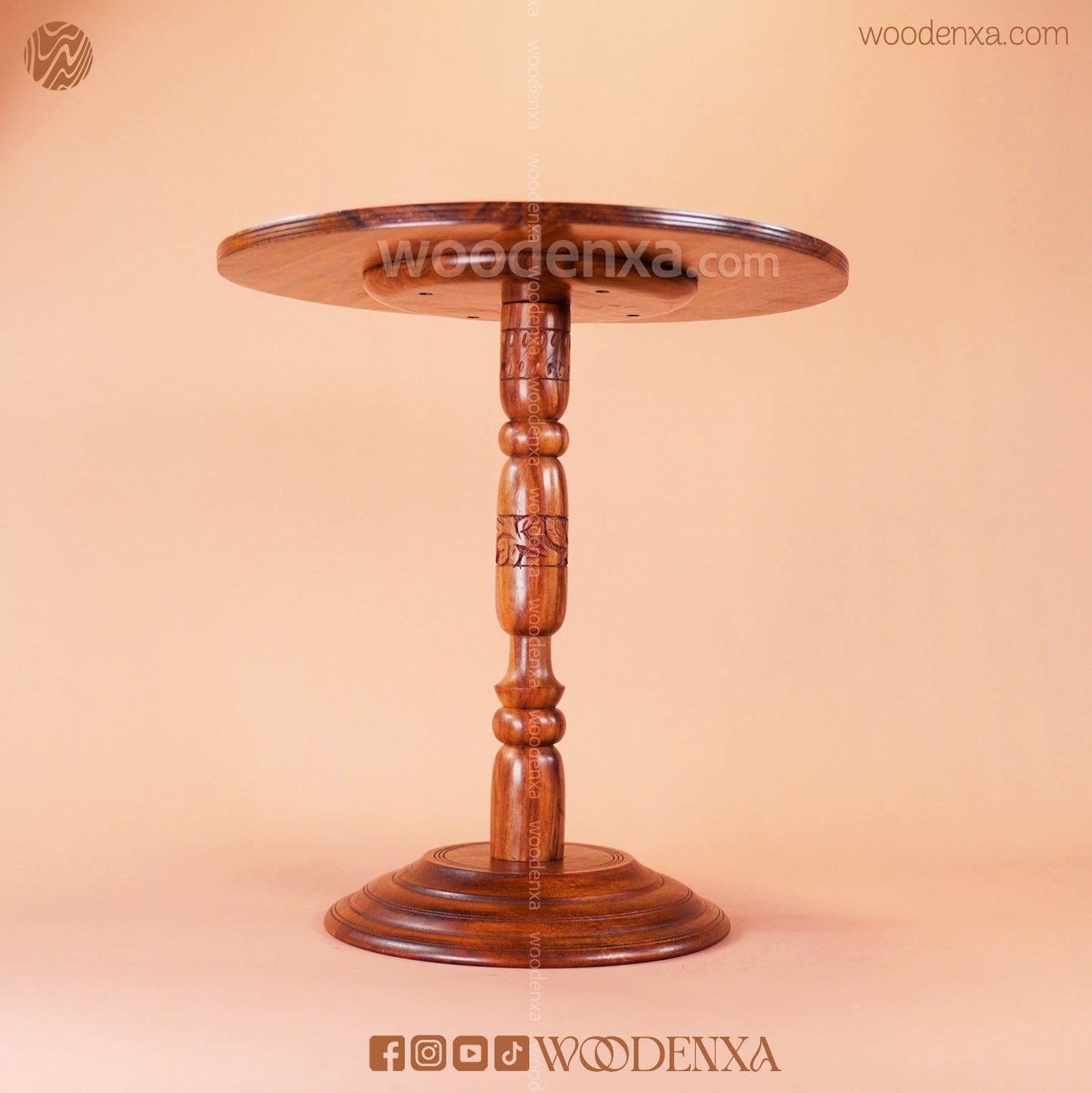 Round Wooden Coffee Table 18 Inch | Hand-Carved Sheesham Wood by Woodenxa