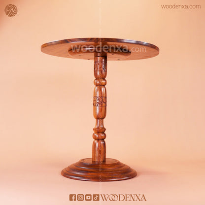 Round Wooden Coffee Table 18 Inch | Hand-Carved Sheesham Wood by Woodenxa