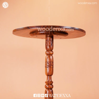 Round Wooden Coffee Table 18 Inch | Hand-Carved Sheesham Wood by Woodenxa