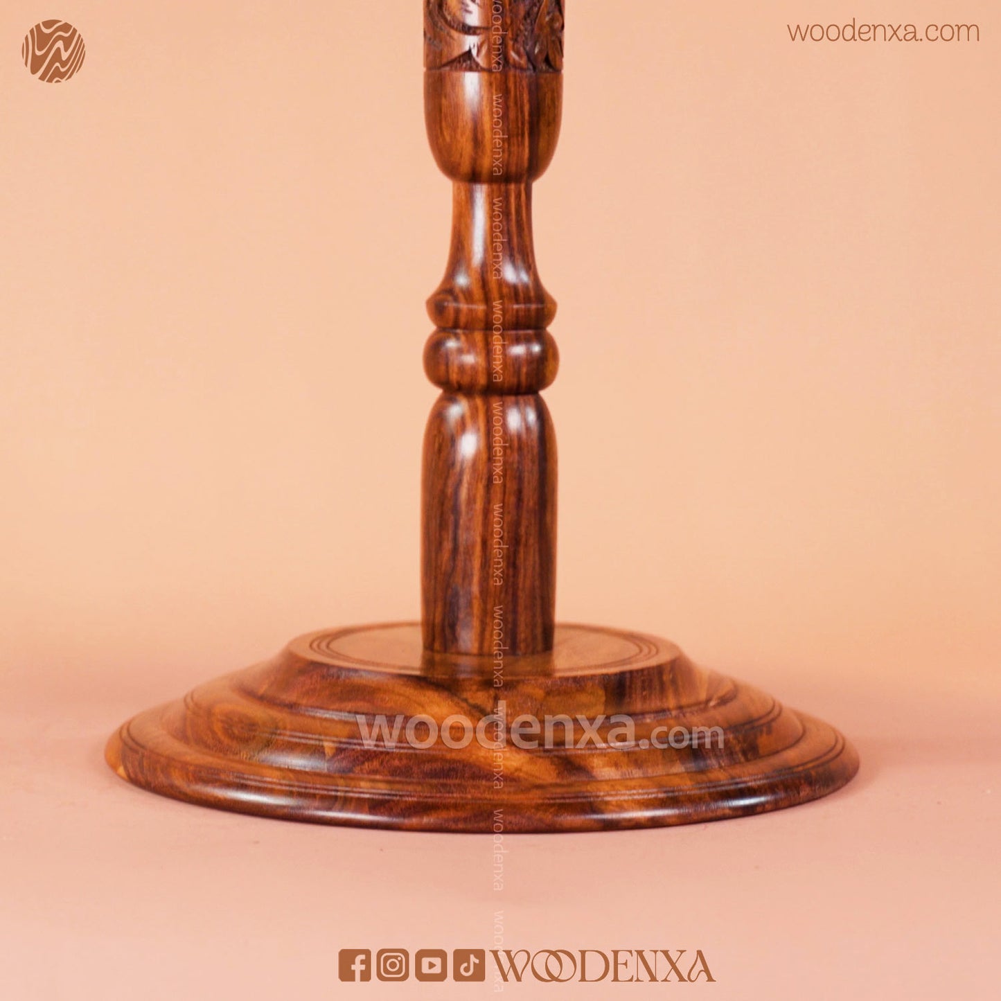 Round Wooden Coffee Table 18 Inch | Hand-Carved Sheesham Wood by Woodenxa