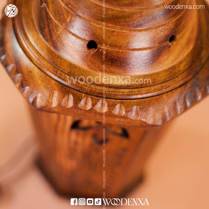 Rounded Wooden Table Lamp | Handcrafted Bedside Light by Woodenxa